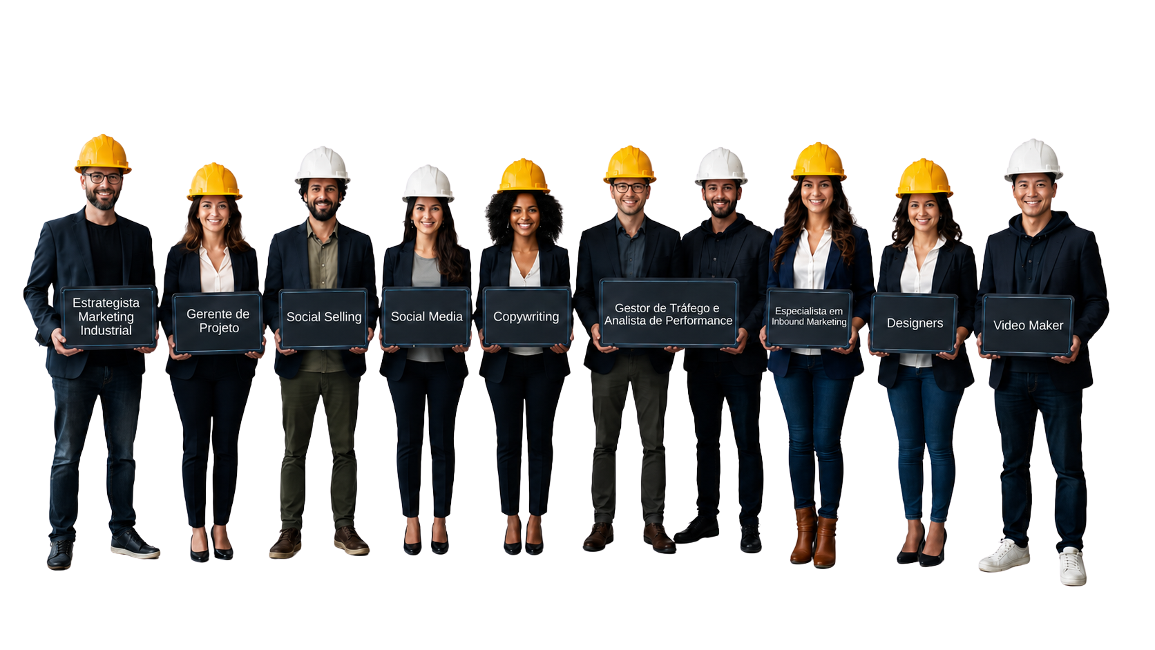 Equipe de marketing digital industrial em atendimento consultivo