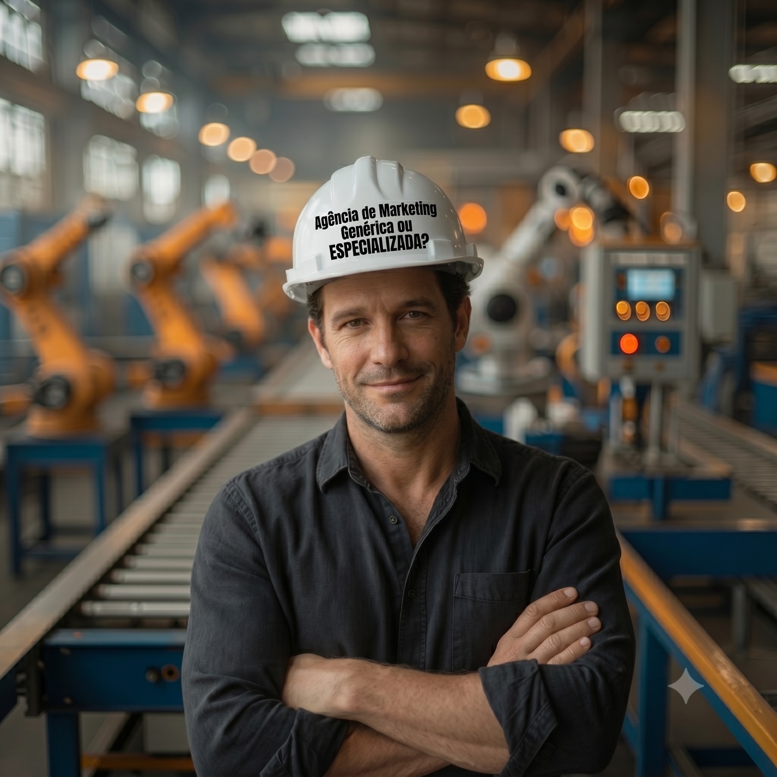 Profissional com capacete destacando a diferença entre agência especializada e genérica